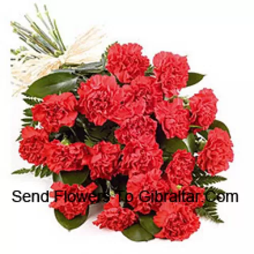 A Beautiful Bunch Of 25 Red Carnations With Seasonal Fillers