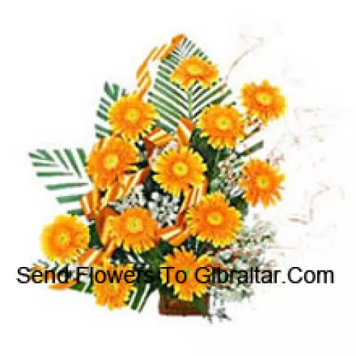 Cesta de 11 Gerberas de Color Amarillo con Rellenos