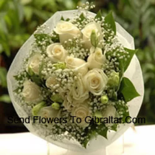 Bunch Of 11 White Roses With Fillers