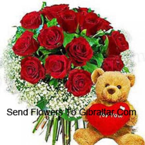 11 Rosen mit Herz Teddy